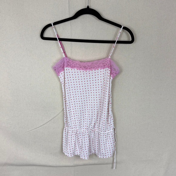 PINK Victoria's Secret Tops - Vintage Victoria's Secret PINK Polka Dot Lace Trim Camisole Top White Pink XS/S